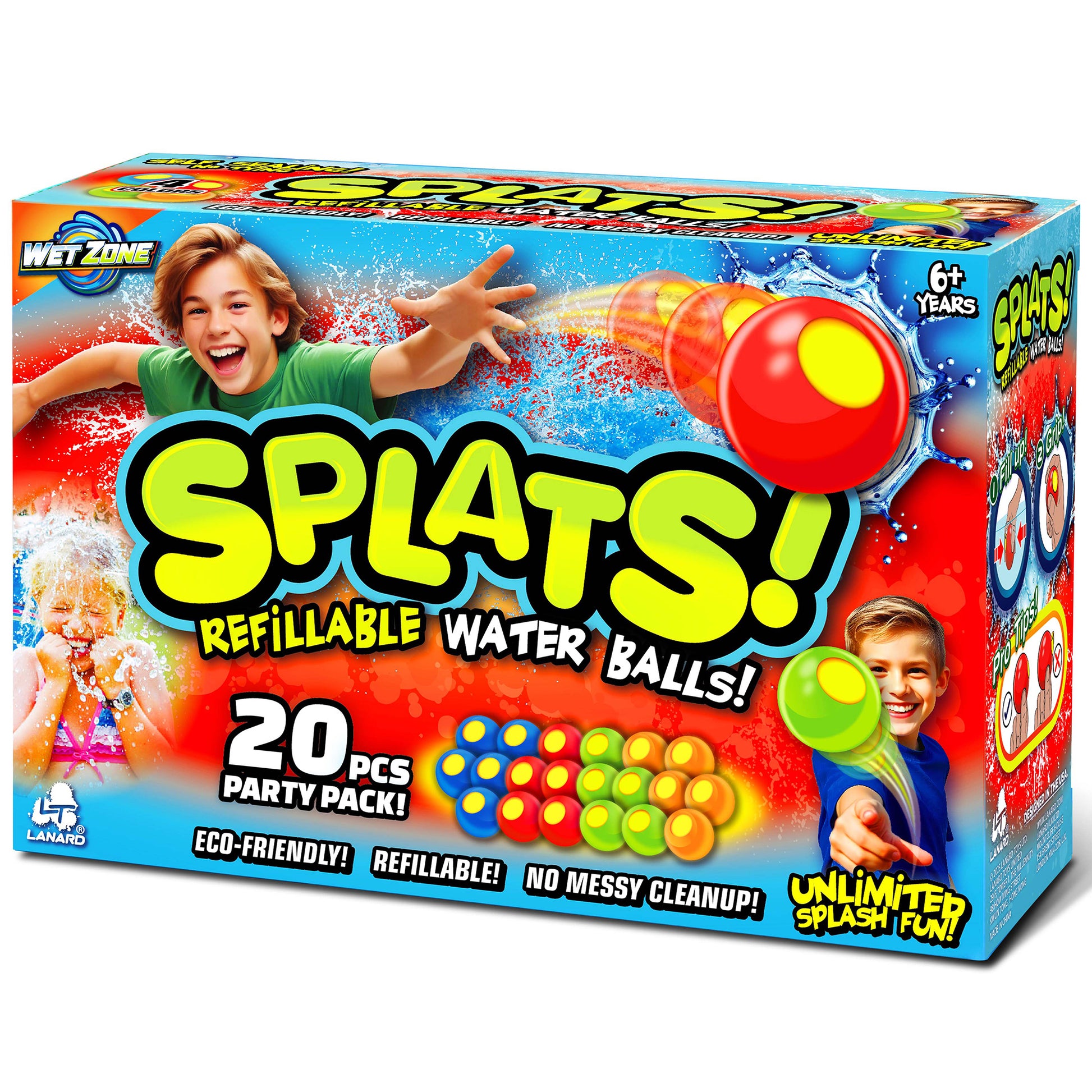Splats Refillable Water Balls 20-piece party pack with colorful reusable water balls