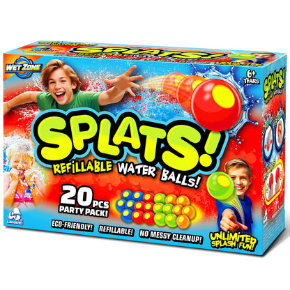 Splats Refillable Water Balls 20-piece party pack with colorful reusable water balls