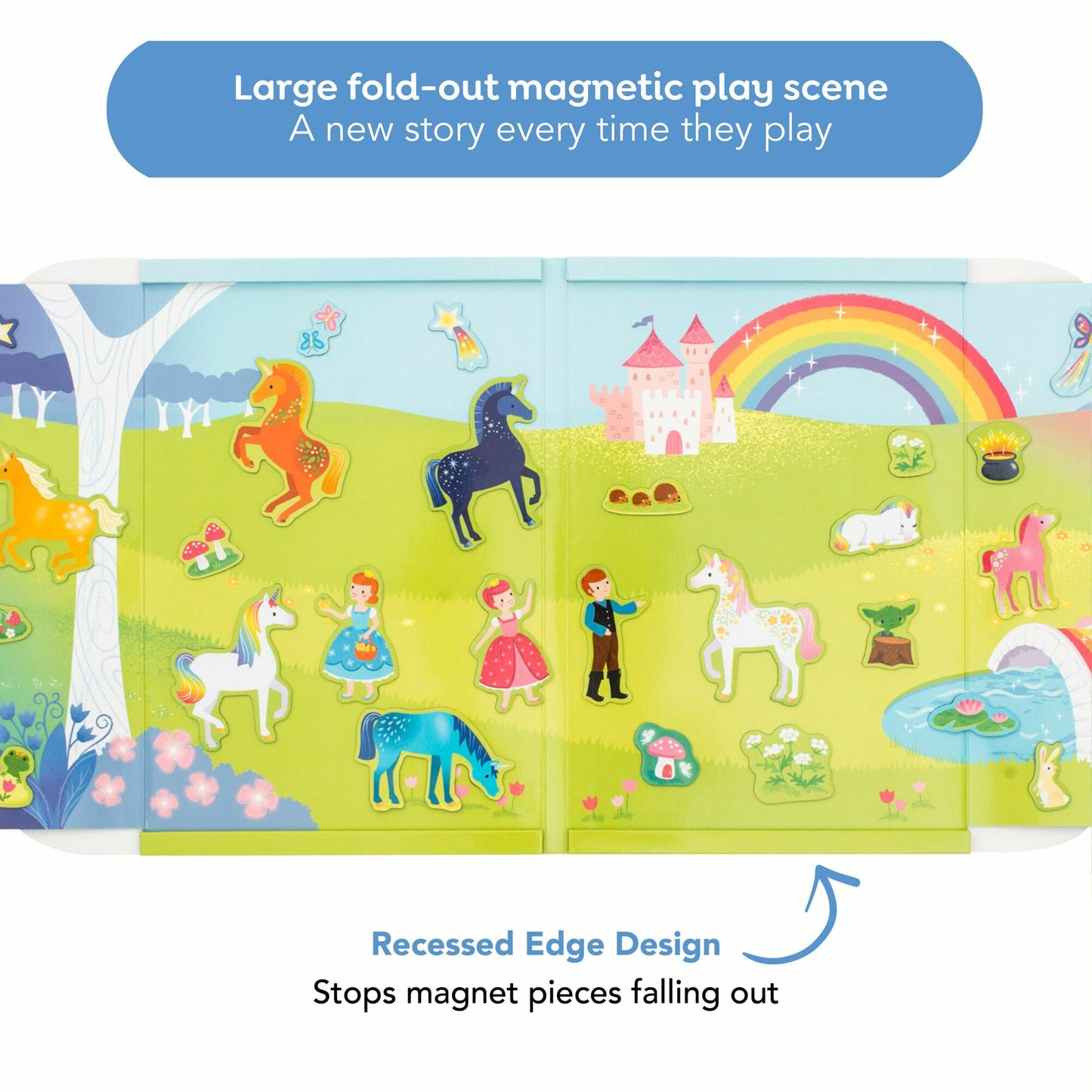 Magna Carry Unicorn Kingdom - Magical Fold-Out Magnetic Play Scene with Unicorns and Princesses for Kids Ages 3+