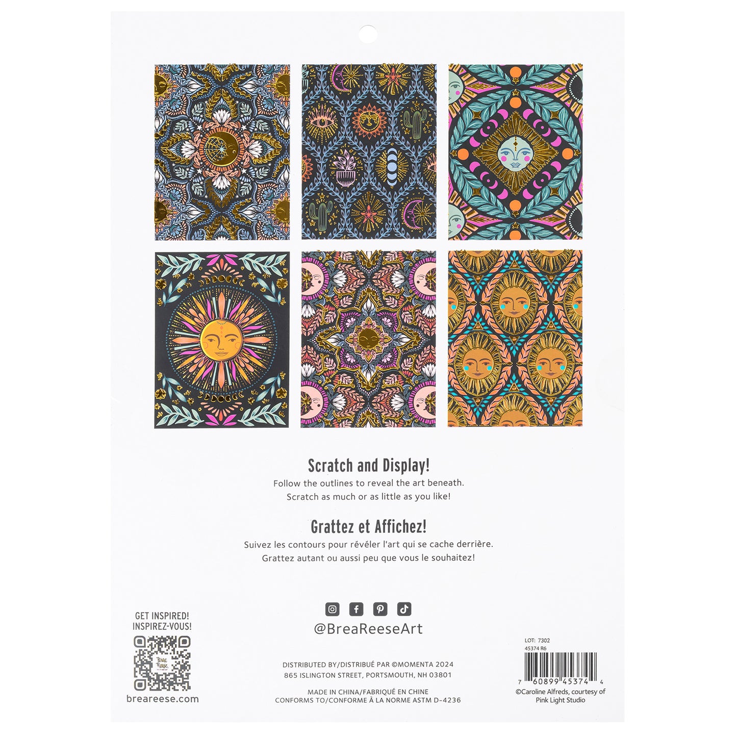 Scratch Art Paper Pad - Moon & Sun with colorful celestial designs in gold, blue, and pink