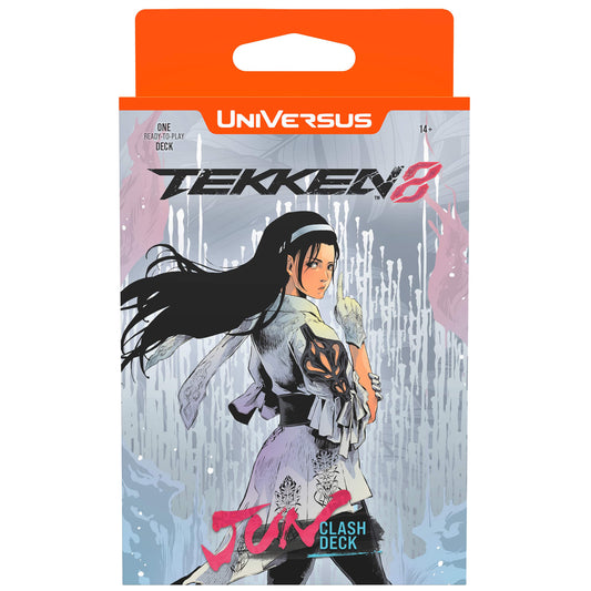 UniVersus Tekken 8 Jun Kazama Clash Deck card game package with anime character illustration on orange header card