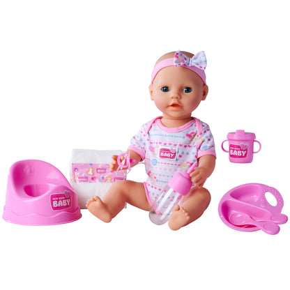 Simba Toys 17" Drink & Wet Baby Doll with Pink Heart Onesie & Accessories