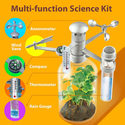 Green Science Weather Station multi-function science kit with anemometer, wind vane, compass, thermometer, and rain g...