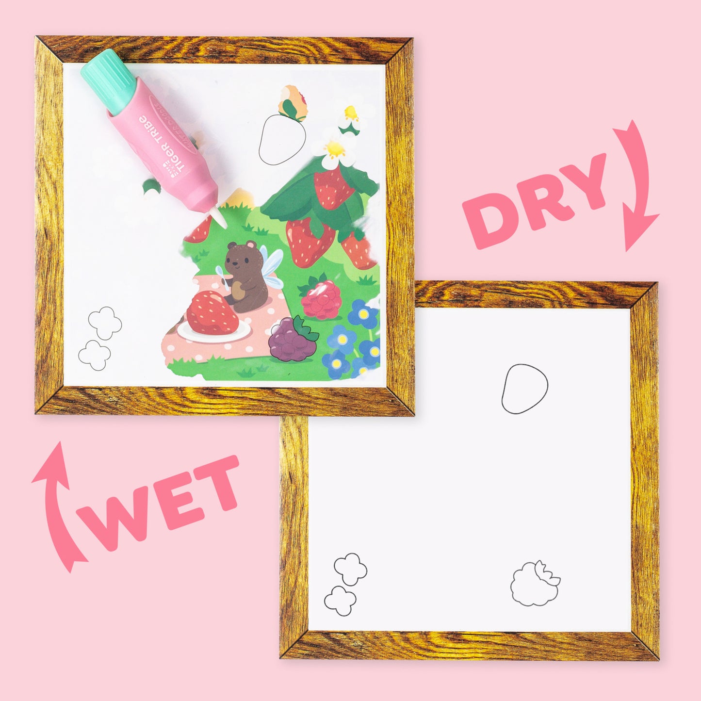 Tiger Tribe Magic Water Painting Set with pink water pen, reusable fairy garden card, and mess-free coloring activity