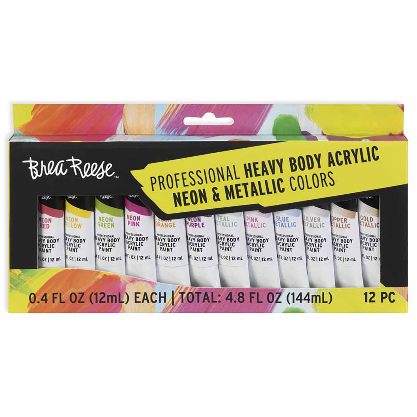 Brea Reese Professional Heavy Body Acrylic Paint Set with 12 Neon and Metallic Colors