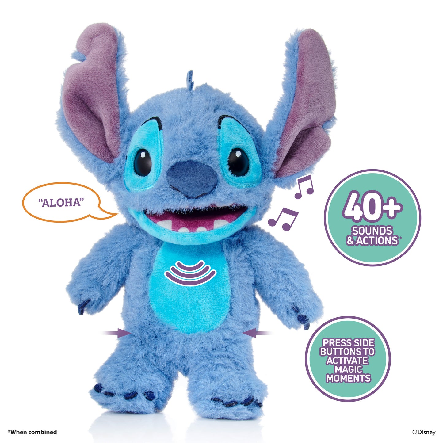 Disney Stitch Palm Puppetronic blue plush toy with 40+ sounds and interactive features
