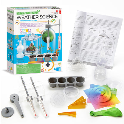 Green Science Weather Science Mini Observatory STEM kit with thermometers, soil pots, and colorful learning guides