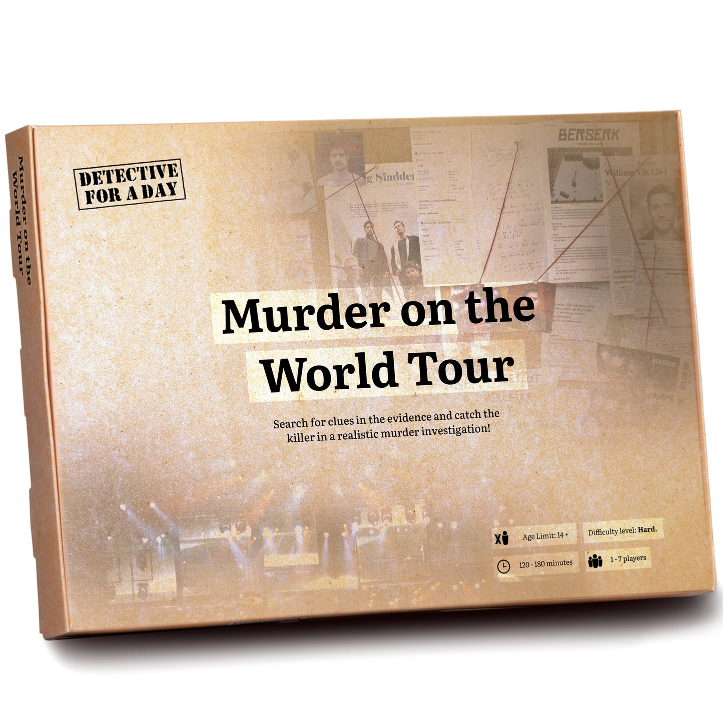 Detective For A Day Murder on the World Tour board game box with mystery investigation theme