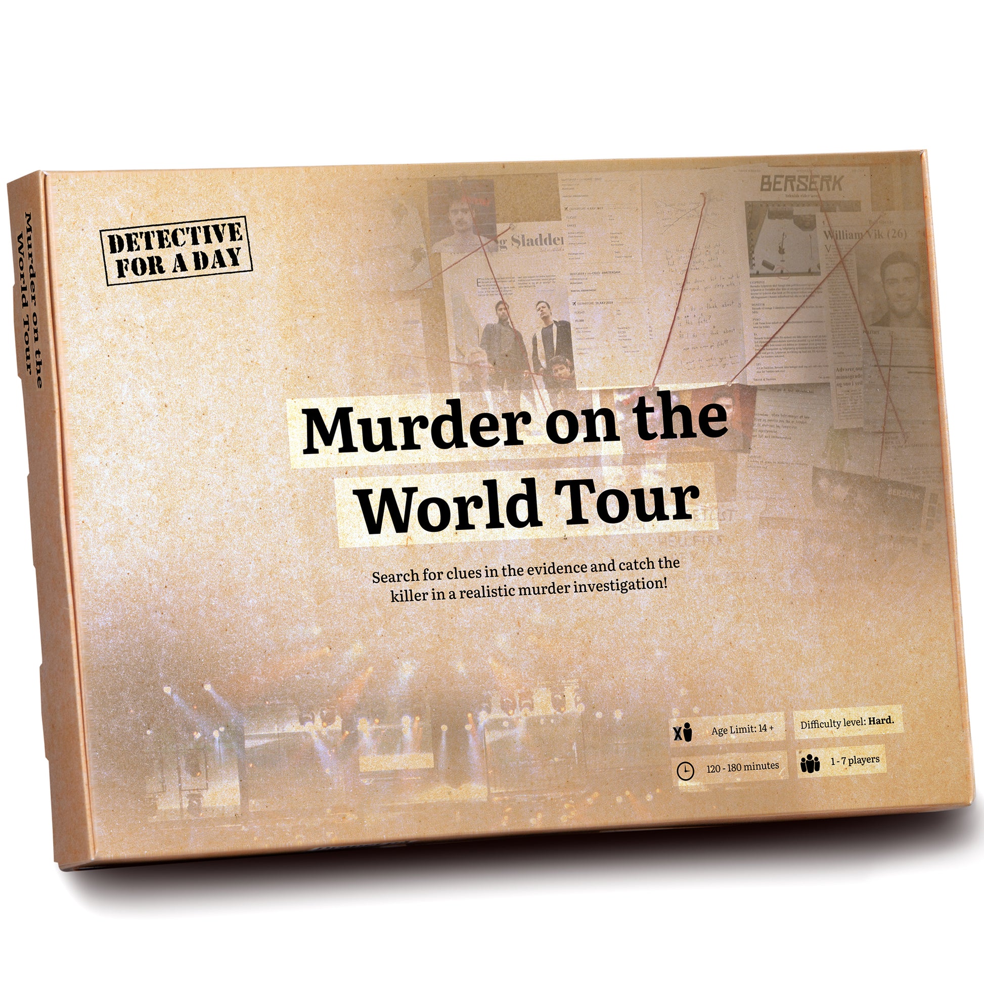 Detective For A Day Murder on the World Tour board game box with mystery investigation theme