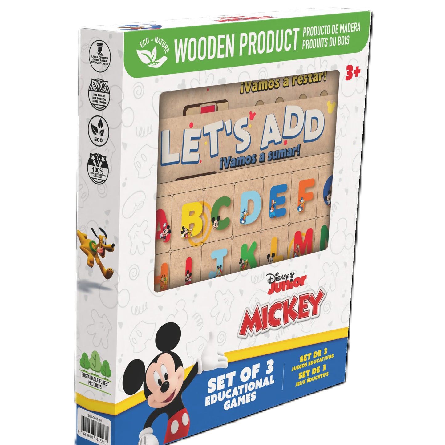 Disney Mickey Set of 3 Educational Wooden Games with colorful letter blocks for kids ages 3+