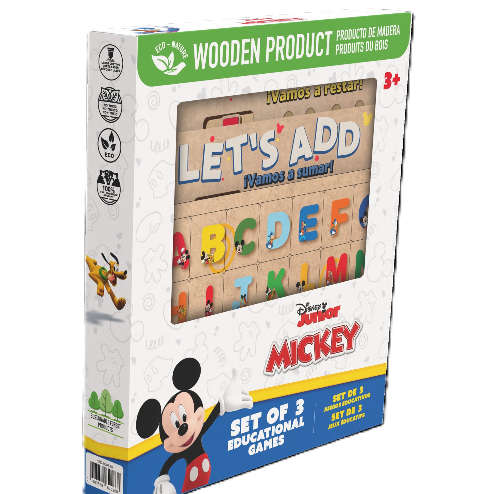 Disney Mickey Set of 3 Educational Wooden Games with colorful letter blocks for kids ages 3+