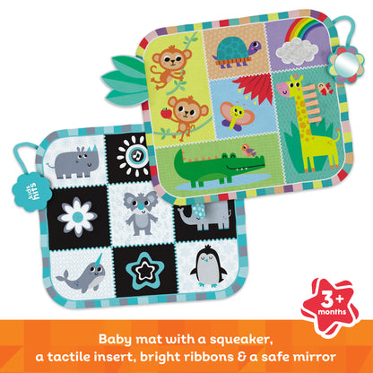 Kids Hits Two-Sided Play Mat with animals, mirror, ribbons and squeaker for babies 3 months+