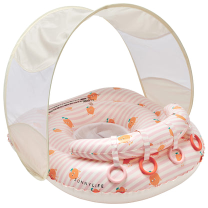 Interactive Baby Float Poppy the Peach pink stripe with canopy and teething rings