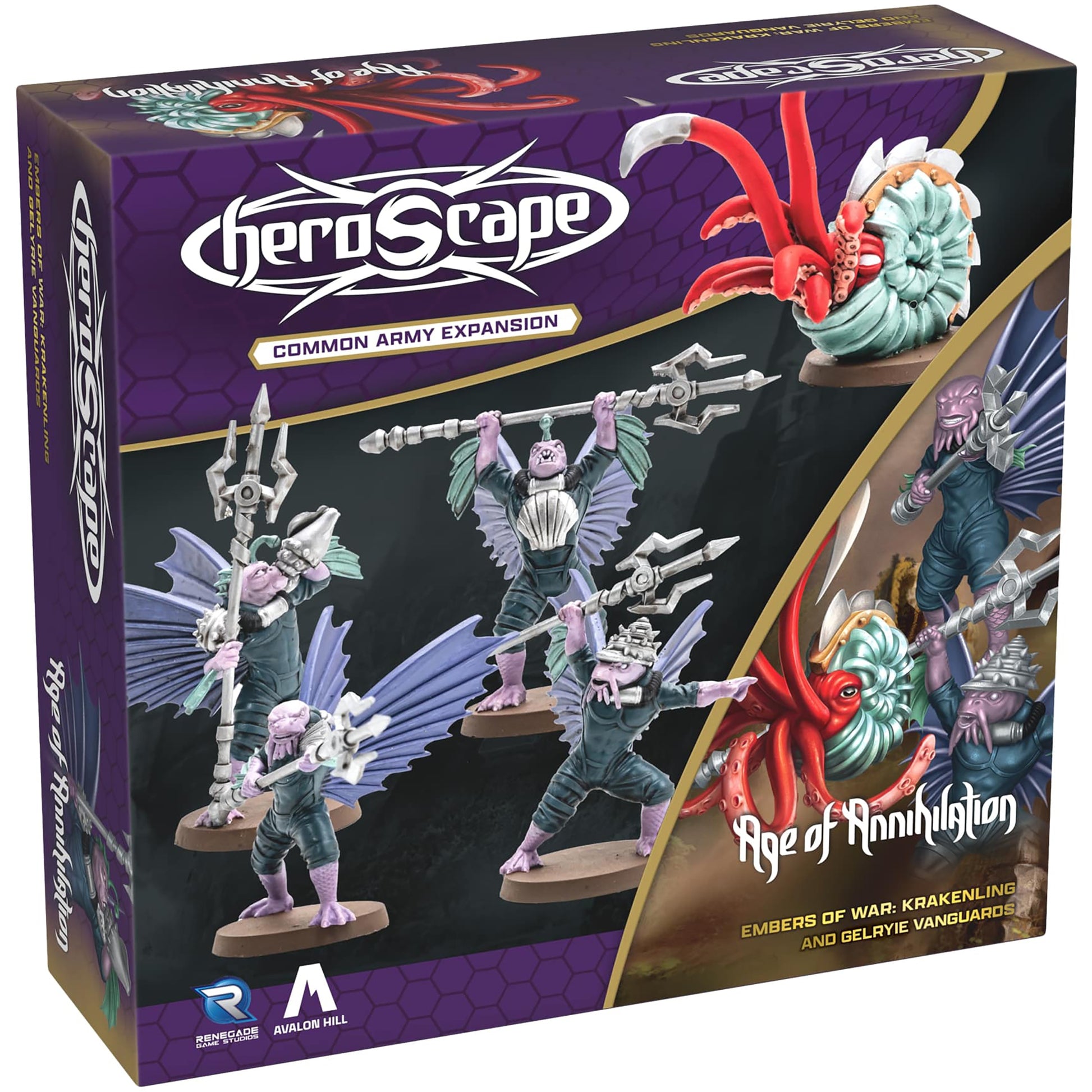Heroscape Common Army Expansion: Krakenling & Gelyrie Vanguards miniatures set with purple and teal painted figures