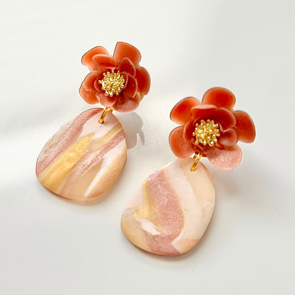 Sculpey Premo Clay Translucent 1lb shown as handmade flower earrings in coral and peach