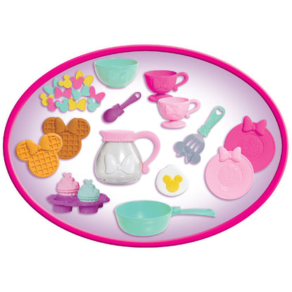 Minnie Mouse Happy Helpers Brunch Café playset with pink kitchen, mint bowls, waffle molds, and accessories