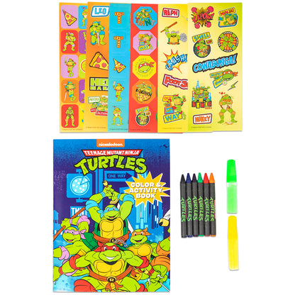 TMNT Color Activity book set with sticker sheets, crayons, and highlighters