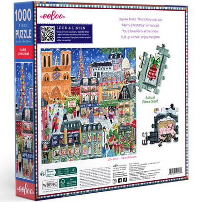 eeBoo Paris Christmas 1000 Piece Jigsaw Puzzle with colorful festive Parisian scene