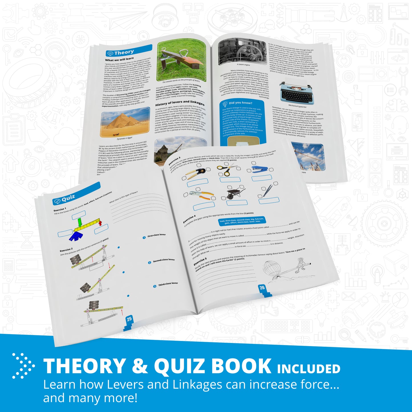 Engino Discovering STEM Mechanics Levers & Linkages building set with theory and quiz book included