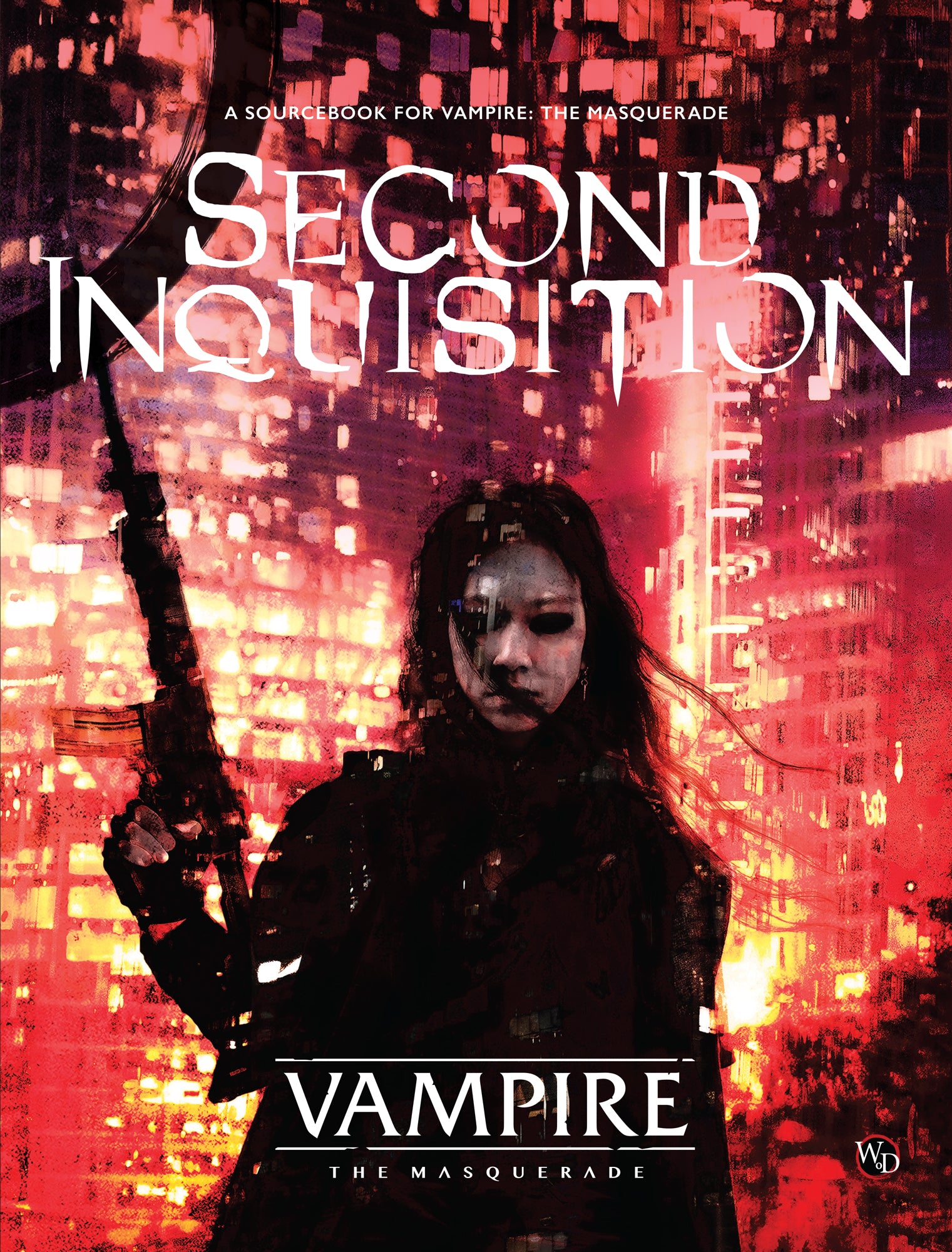Vampire: The Masquerade Second Inquisition sourcebook with red neon cityscape cover