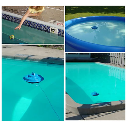 Pool Patrol Pool Alarm in blue, floating in swimming pool water