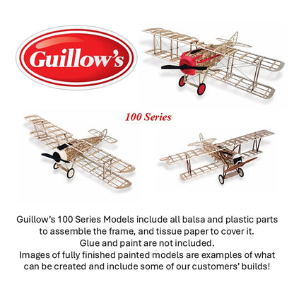Guillow's 100 Series Sopwith Camel balsa wood model airplane kit with tissue paper