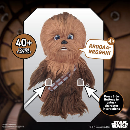 Star Wars Chewbacca Palm Puppetronic interactive puppet with brown coloring, blue eyes, and bandolier