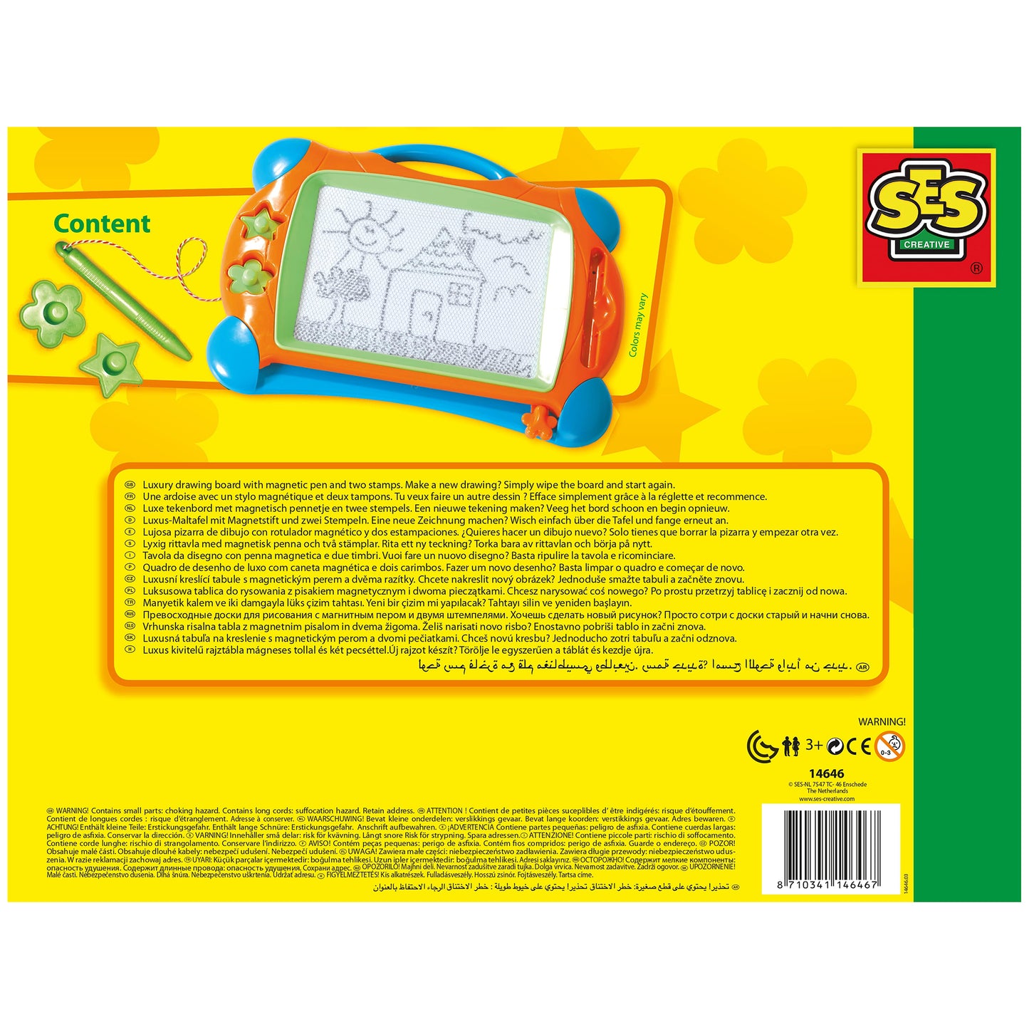 SES Creative Magnetic Drawing Board with Doodle Pen & Stamps - Art Activity Set for Kids 3+