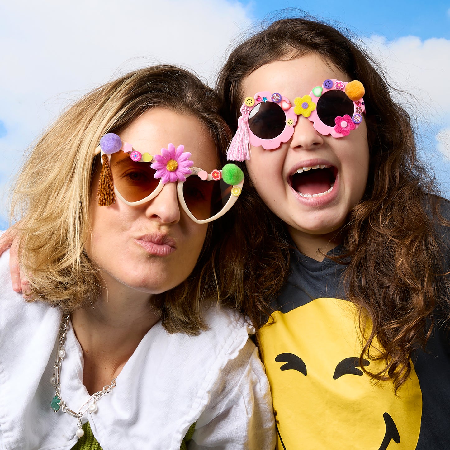 JOS Decorate Your Own Sunglasses with colorful flowers and pom-poms