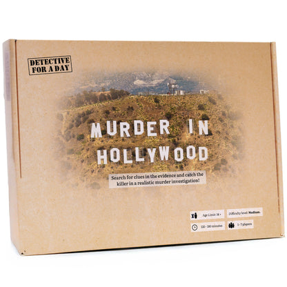 Detective For A Day Hollywood Murder interactive crime party game box with Hollywood sign imagery