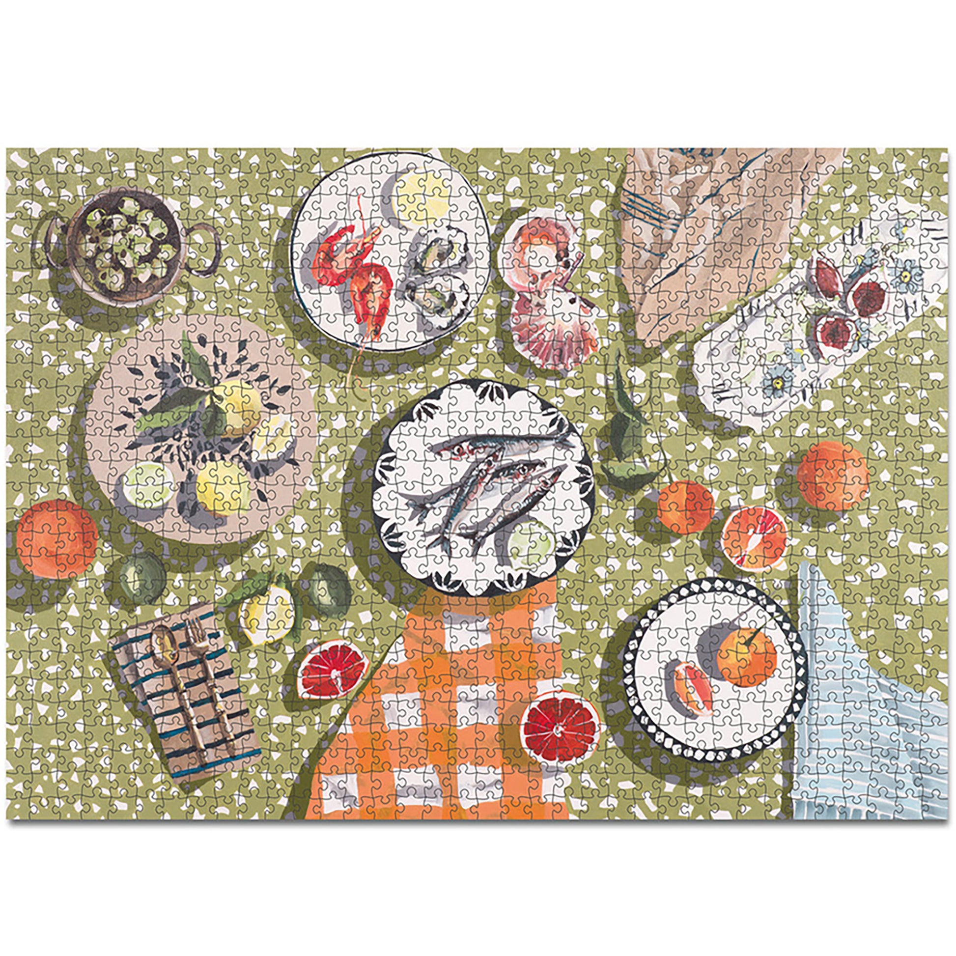 JOS 1000 Piece Puzzle - Table By The Sea with colorful fruit and botanical design
