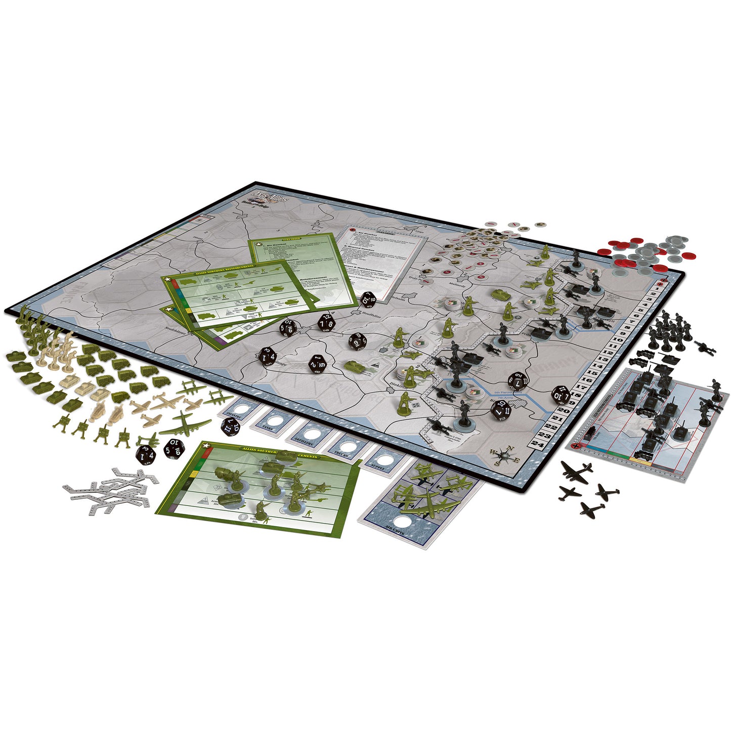 Axis & Allies Battle of the Bulge WWII strategy board game with map, miniatures, dice, and cards