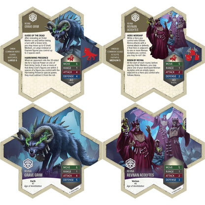 Heroscape Revnan Acolytes & Grave Grim army expansion with 4 unpainted miniature figures and 2 army cards for tableto...