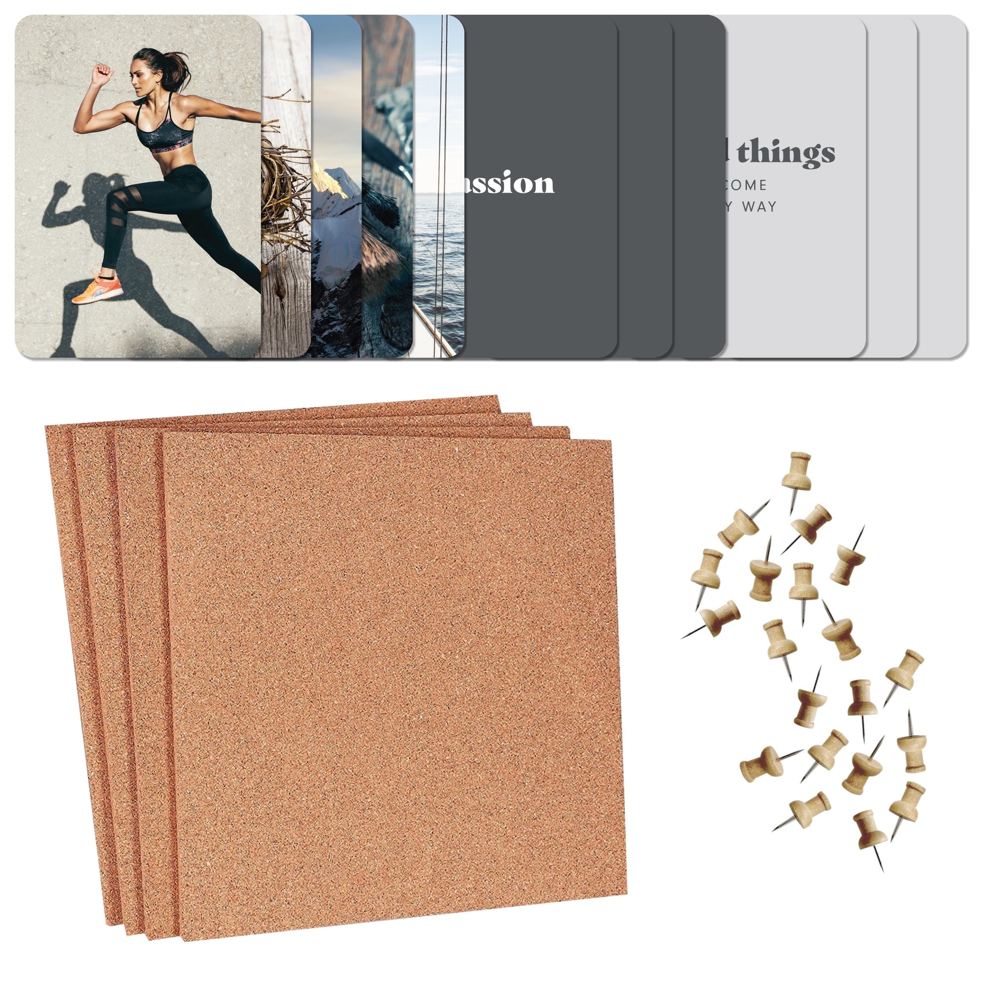 Elevate Vision Board Kit with cork boards, push pins, and inspirational cards