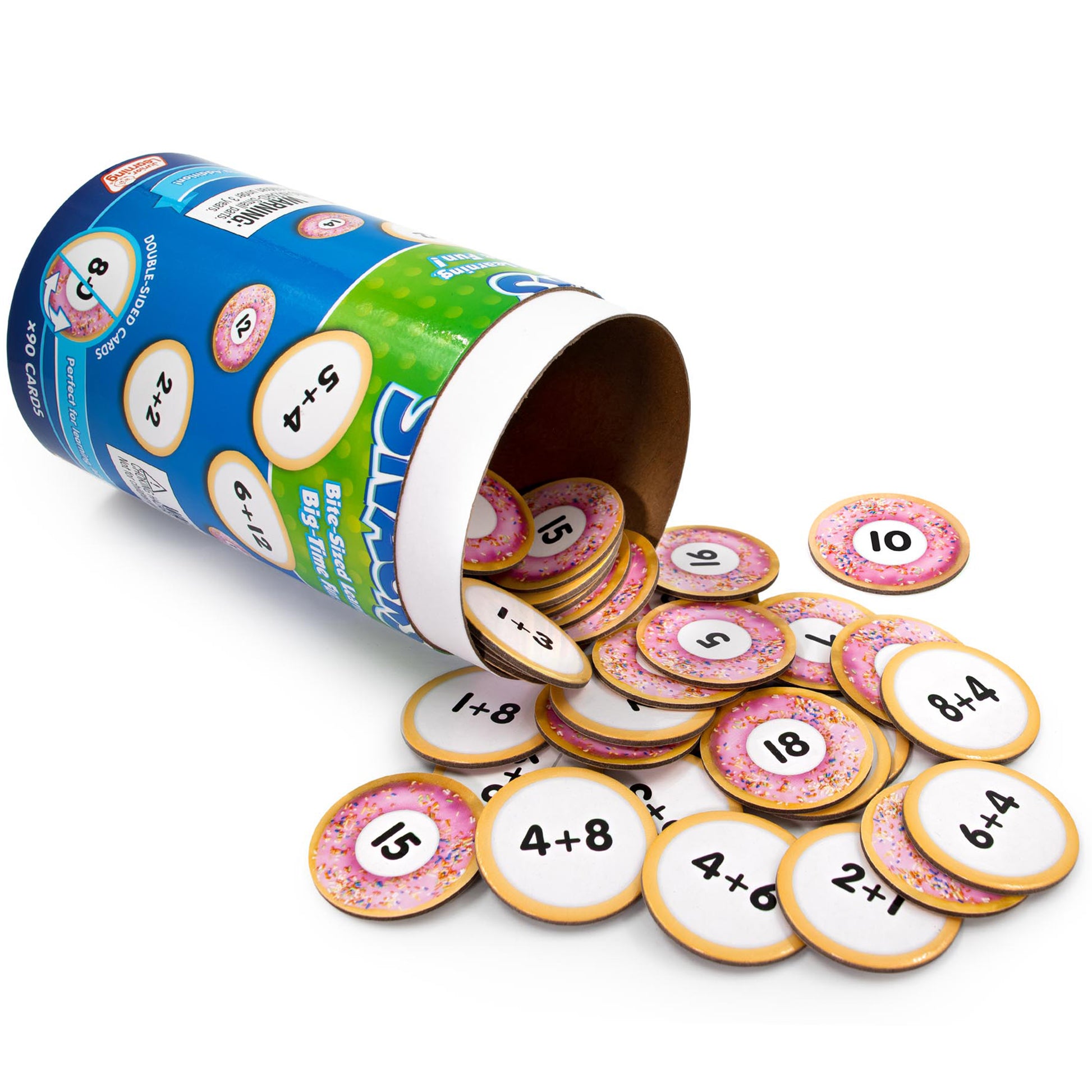 Snacks Addition educational math game with colorful donut-shaped tokens and math problems