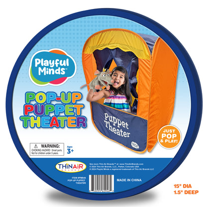 Playful Minds Pop-Up Puppet Theater Tent for Kids - Orange & Blue