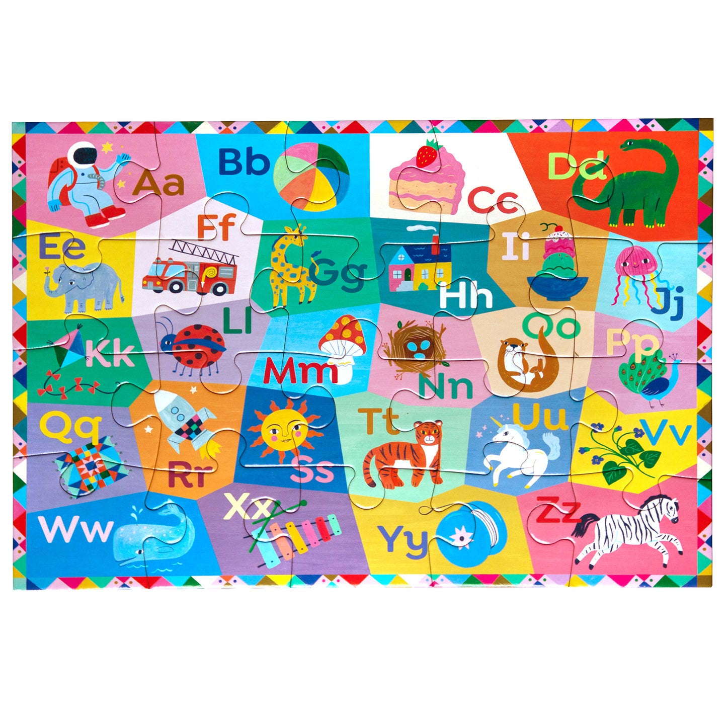 eeBoo Learn The Alphabet 20 Piece Puzzle with colorful letter tiles and animal illustrations for preschool kids