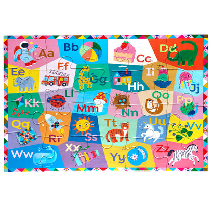 eeBoo Learn The Alphabet 20 Piece Puzzle with colorful letter tiles and animal illustrations for preschool kids