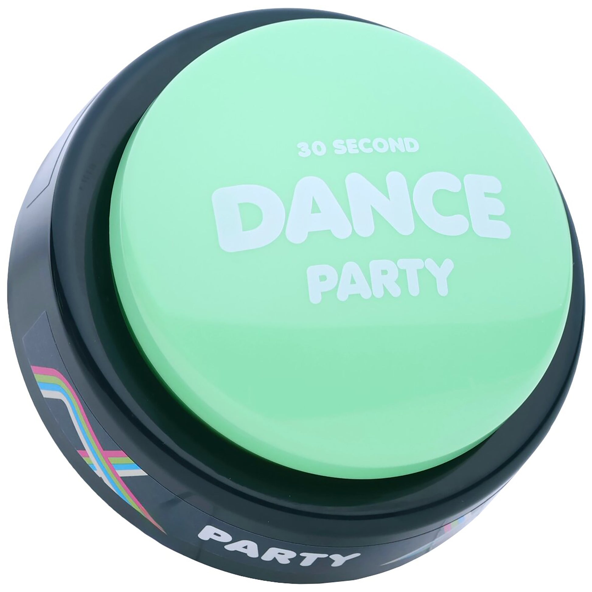 30 Second Dance Party button toy with mint green top and black base