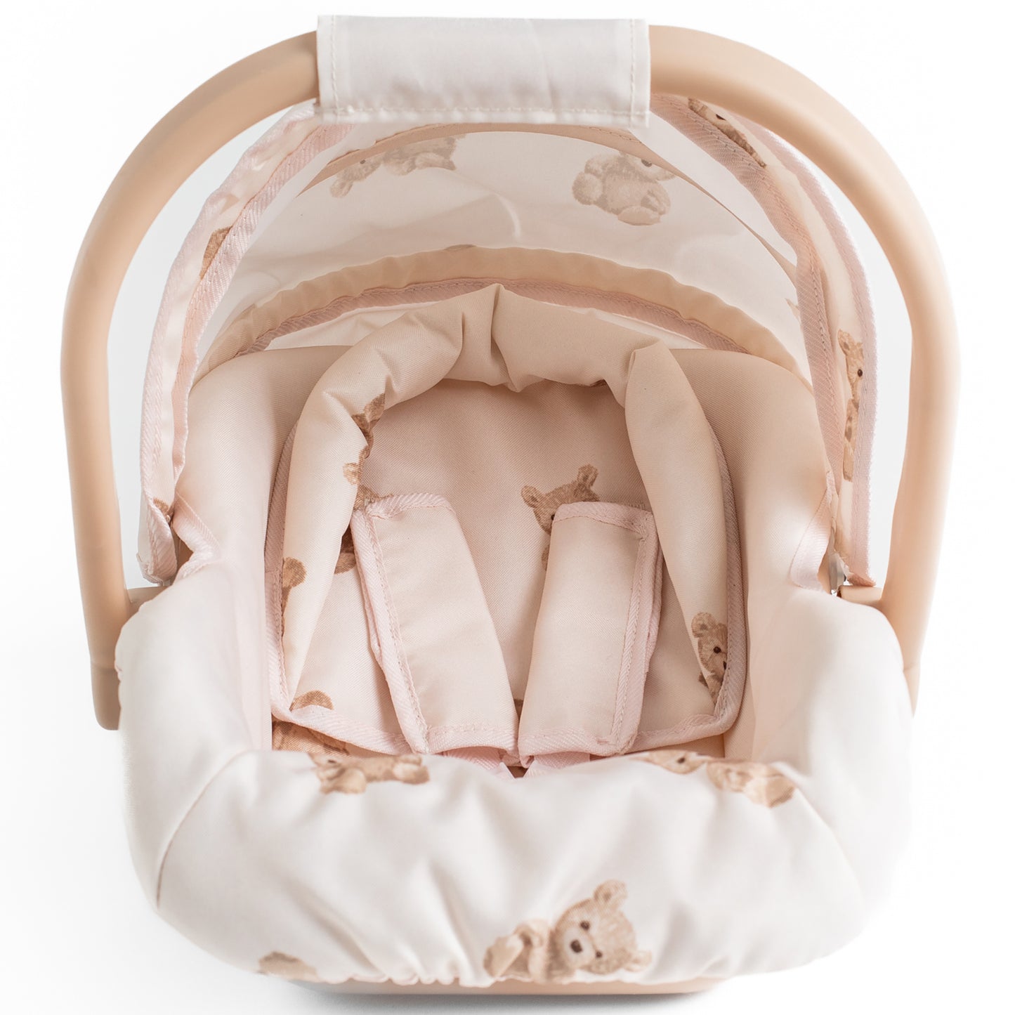 Roma Teddy Car Seat with cream and beige teddy bear pattern, top view