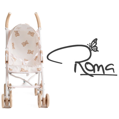 Roma Teddy XL Umbrella Buggy in pink with teddy bear pattern and wooden handles
