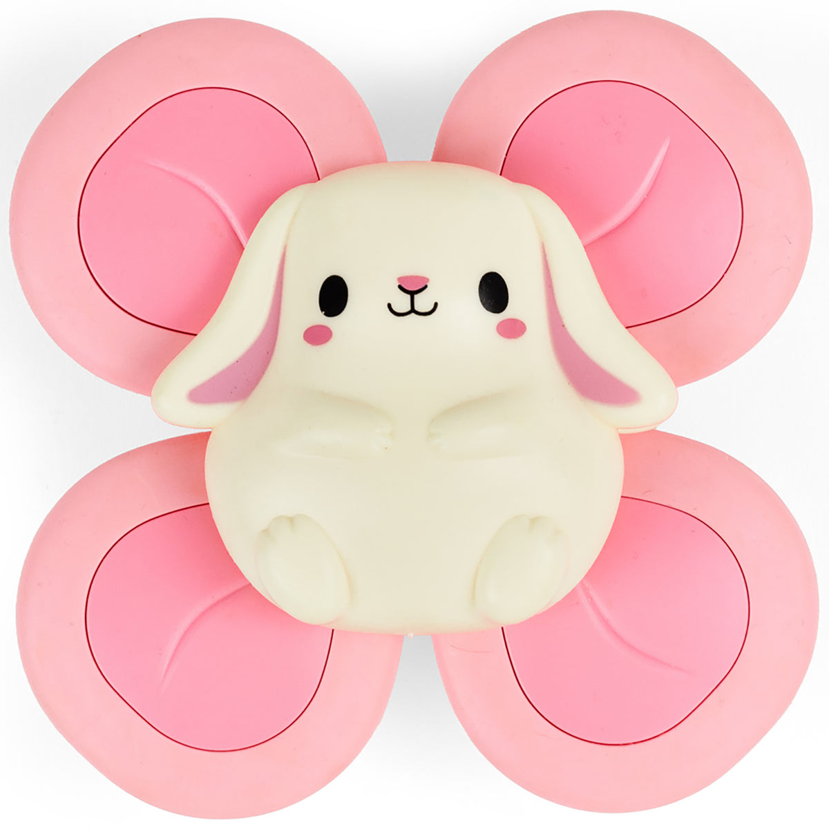Sensory Spinner: Bunny toy with cream bunny character and pink four-paddle spinner wheels