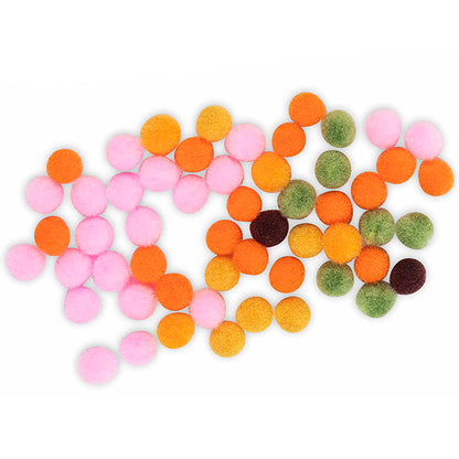 Pom Art Fuzzy Mushroom craft kit with colorful pom poms in pink, orange, yellow, and green