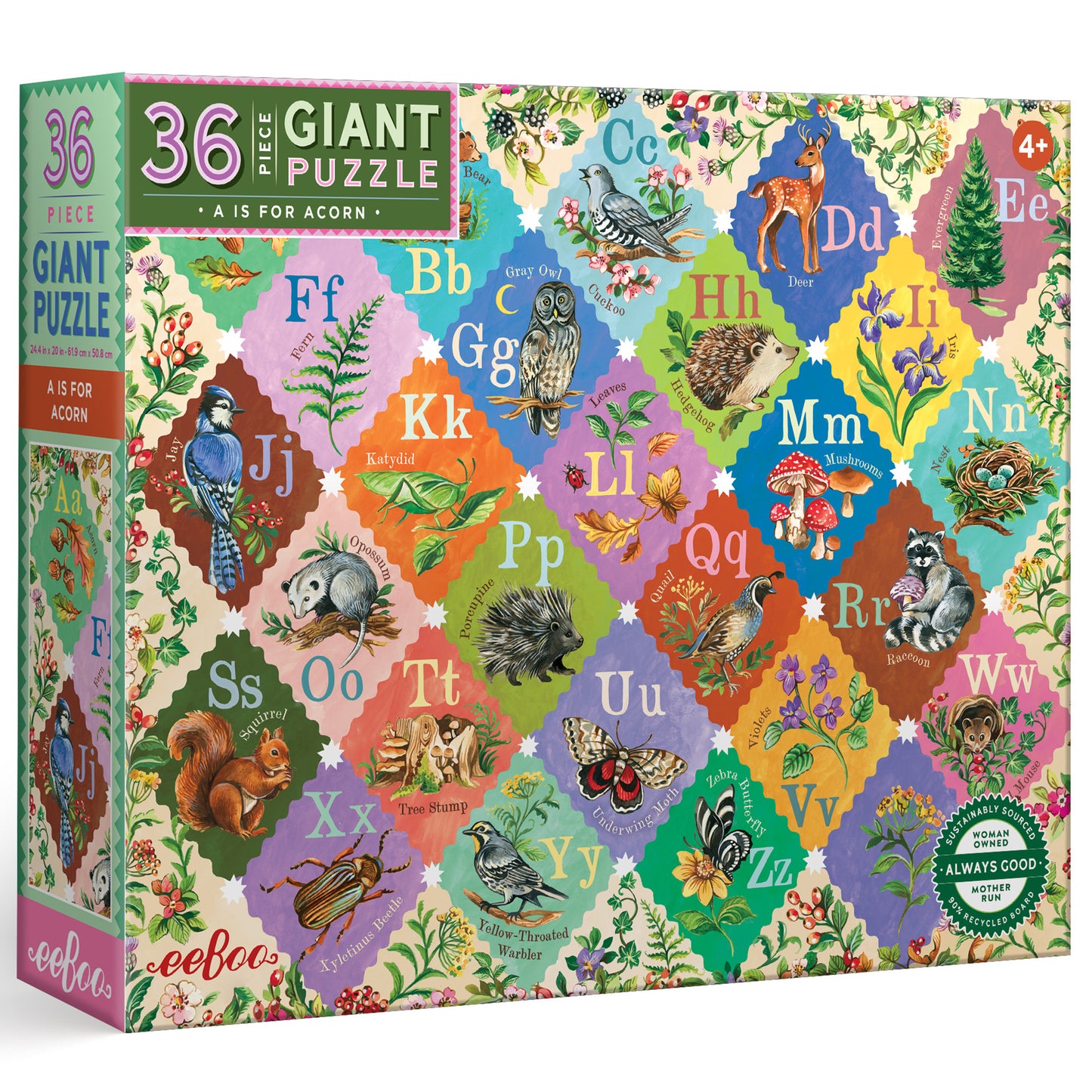36 Piece Giant Puzzle A is for Acorn - Colorful alphabet animal design for ages 4+