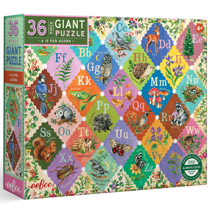 36 Piece Giant Puzzle A is for Acorn - Colorful alphabet animal design for ages 4+