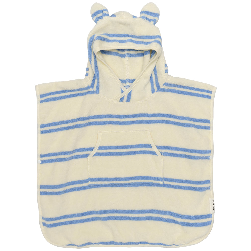 Sammy the Seagull kids hooded towel with blue stripes and ears