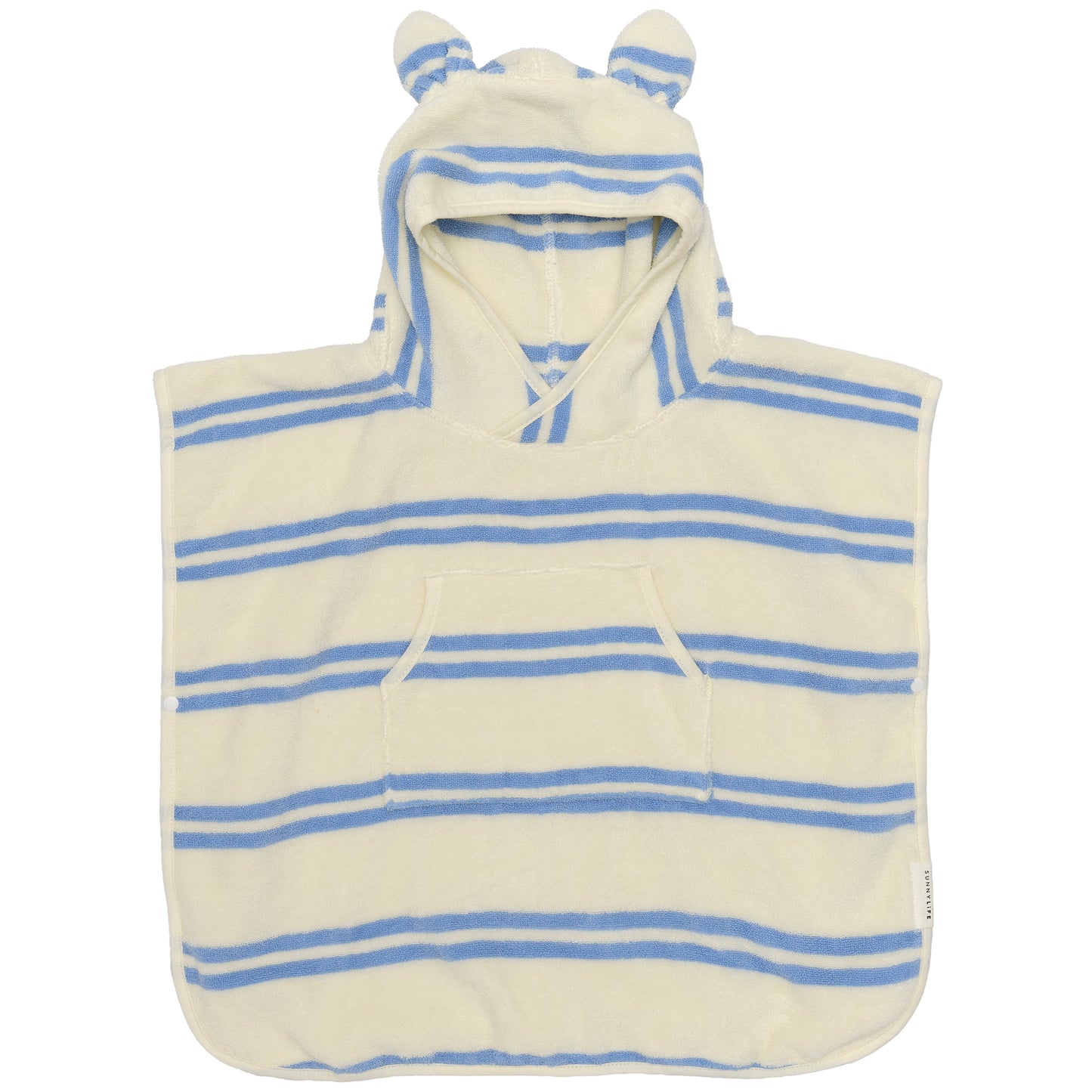Sammy the Seagull kids hooded towel with blue stripes and ears