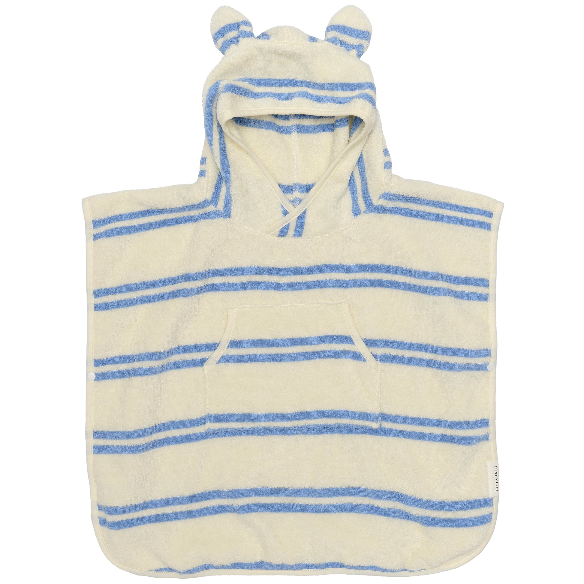 Sammy the Seagull kids hooded towel with blue stripes and ears