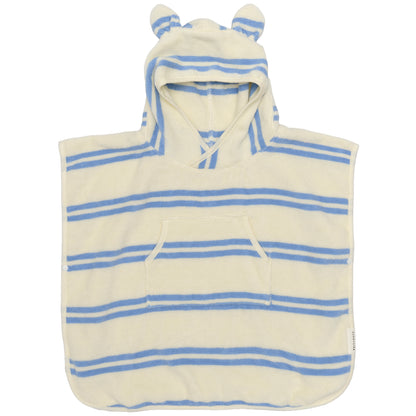 Sammy the Seagull kids hooded towel with blue stripes and ears