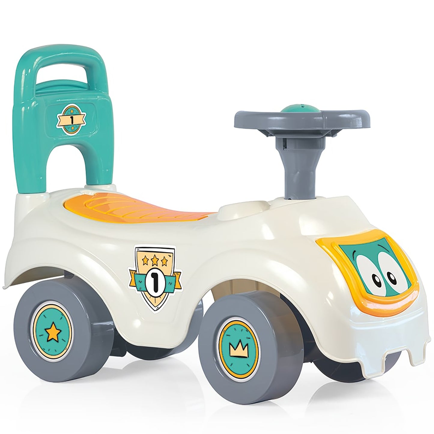 Dolu - Walk & Drive: Sit N' Ride - Vibrant Toddler Ride-on Toy, White-Yellow-Green